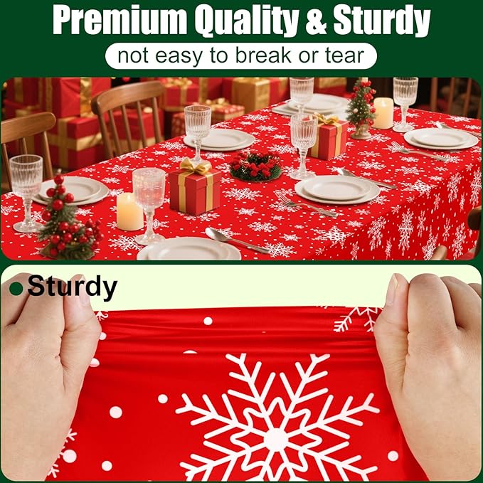Smiry Disposable Table Cloth - 10 Pack, 54 x 108 Inch Waterproof Rectangle Tablecloths for Parties, Decorative Plastic Table Cover, Leakproof & Sturdy, Red & White
