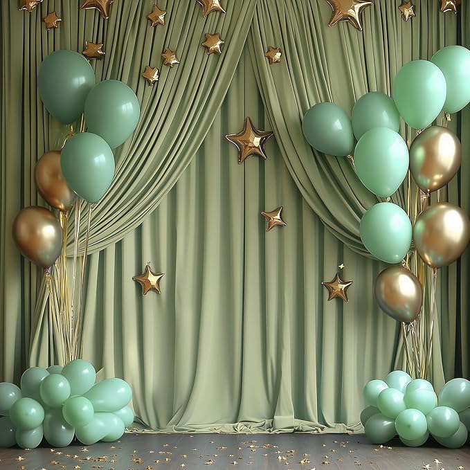 20x10ft Wrinkle Free Sage Green Backdrop Curtain for Parties Soft Fabric Drapes Wedding Curtain Backdrop for Birthday Party Decorations Background for Photography 5x10ft, 4 Panels