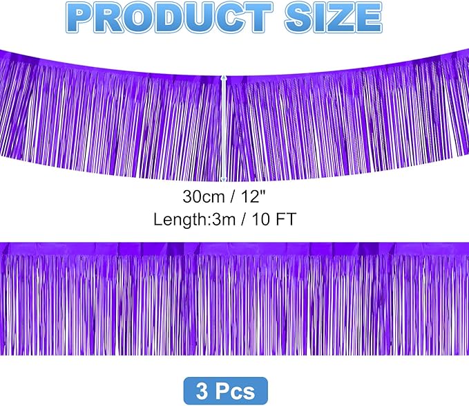 PATIKIL Foil Fringe Garland 10 Feet, 3 Pack Metallic Tinsel Streamers Fringe Banner Wall Hanging Curtain Backdrop for Wedding Birthday Christmas New Year Party Decoration, Dark Purple