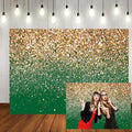 Gold Glitter Green Backdrop 7x5ft – Sparkling Green and Gold Photography Background for Birthday Party, Christmas, Anniversary, Wedding Holiday Decorations Photo Booth Props