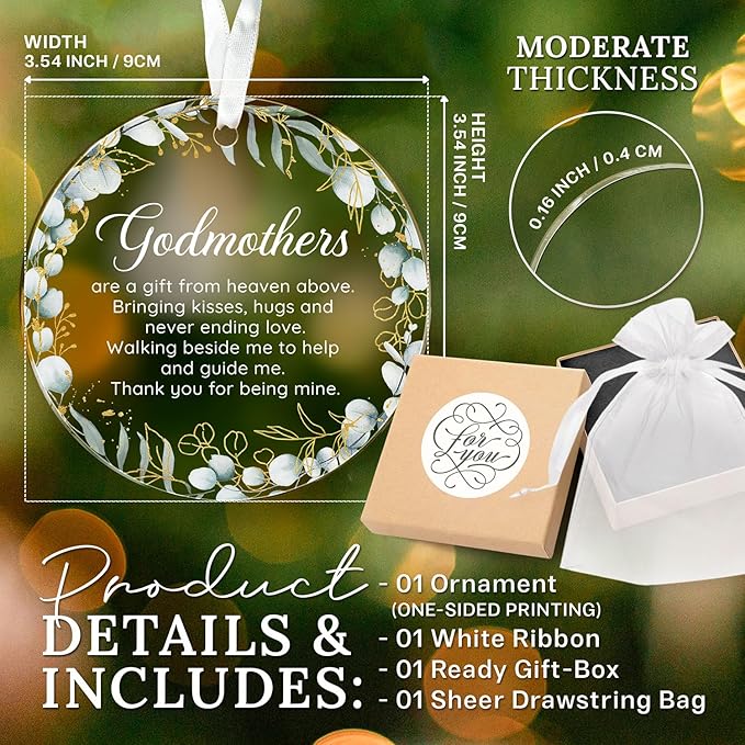 HEXMOZ Godmother Gift for Mothers Day - Godmother Gifts from Godchild, Goddaughter - Godmothers Ornament, Present from Godson - Acrylic Christmas Ornaments 2026