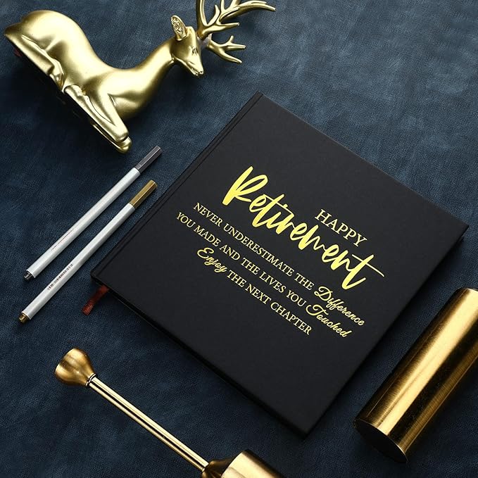 2026 Retirement Guest Book with 2 Markers 8.7'' Square Hardcover Blank Guest Photo Signing Memory Book Happy Retirement Gift Party Supplies for Women Men Teacher Grad Decor(Black,Elegant)