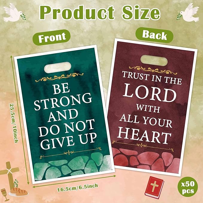 Christian Scripture Party Favor Bag - 50Pcs Religious Bible Verse Goodie Candy Treat Gift Bags, Inspirational Scripture Party Decoration for Christian Easter Church VBS Sunday School Party Supplies