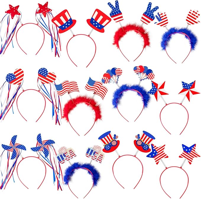 Moon Boat 12PCS Patriotic Head Boppers Headband - Star Uncle Sam Hat Balloons- Fourth 4th of July Party Accessories Favors Decorations