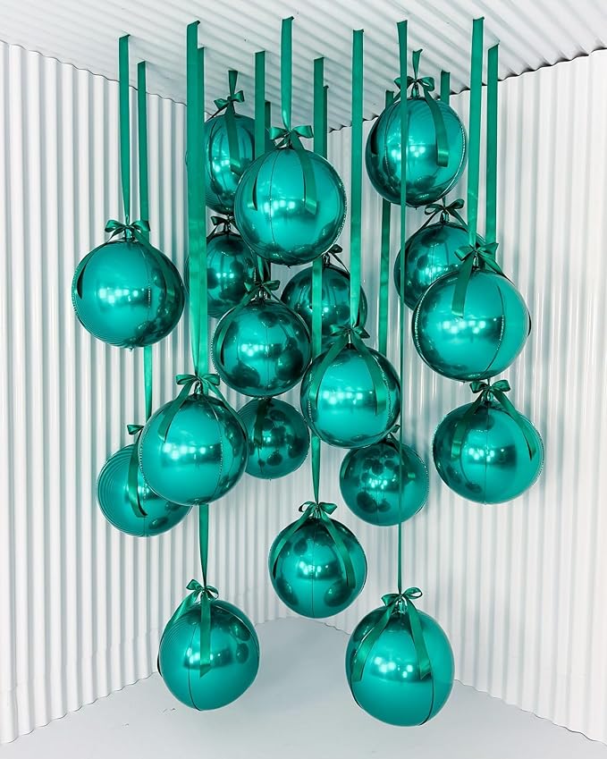 12Pcs Dark Green Round Balloons Foil, 22" 18" 15" 10" 4D Sphere Shaped Balloon Different Size, Large Metallic Green Balloons for Wedding Prom Jungle Baby Shower Birthday Party Decorations Backdrop