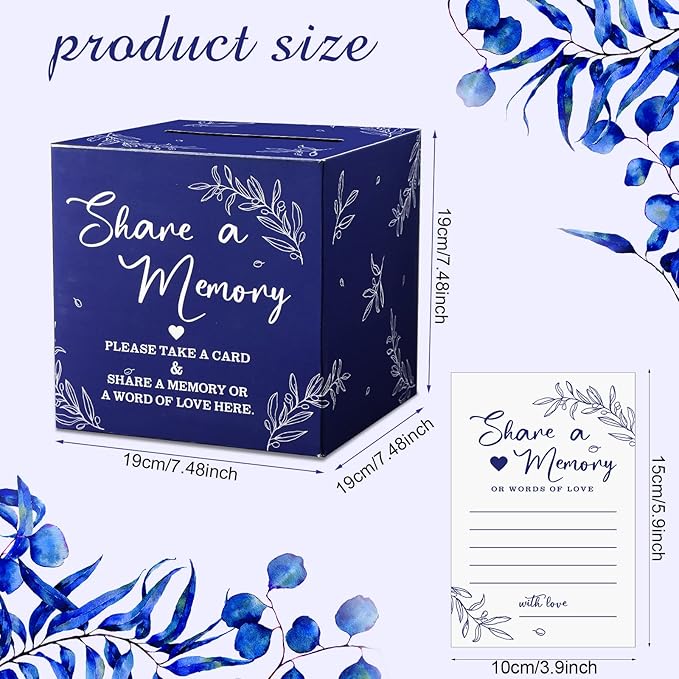 Pajean 50 Pcs Share a Memory Cards for Collections of Life, Memory Cards Box for Guest Ideas Funeral Graduation Wedding Bridal Shower Birthday Anniversary Retirement(Dark Blue)