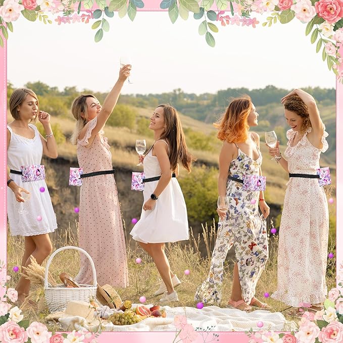 4 Sets Spring Party Games Pink Purple Butterfly Shake Box, 4 Adjustable Belts and 80 Balls, Swing Shaking Balls Set for Adults Tea Garden Outdoor Indoor Group Party Game