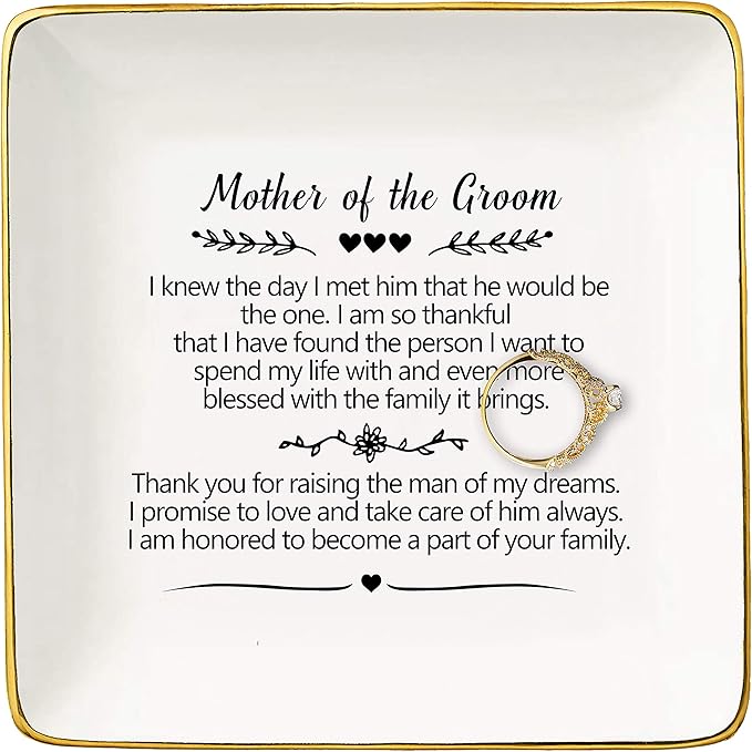 Wedding Mother of the Groom Gift from Bride,I Knew the Day I Met Him That He Would be the One,Thank You Gifts for New Mom,Bridal Shower Presents,Ceramic Jewelry Tray Box,Trinket Holder,Ring Dish