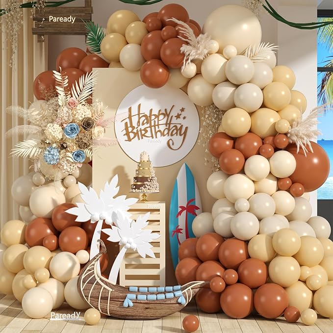 Brown White Balloons Garland Kit, 120pcs Brown and White Balloon Arch Kit With Leopard Foil Balloon Different Sizes For Jungle Safari Forest Themed Birthday Baby Shower Island Party Wedding Decor