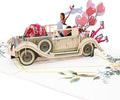 Vintage Wedding Car Pop Up Card, 3D Just Married Greeting Card with Bride & Groom, Romantic Anniversary Card, Engagement, Bridal Shower, Newlywed Gift for Couples