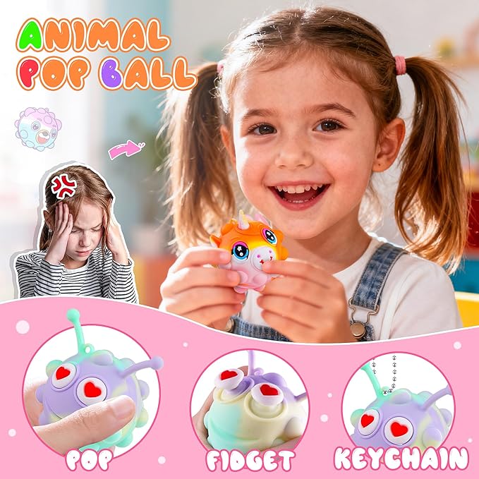 36 PACK Animal Pop Balls Party Favors for Kids, 3D Pop Fidget Balls Toys Bulk, Gifts for Boys & Girls, Goodie Bag Stuffers, Pinata Stuffers, Treasure Box Toys, Prizes for Kids