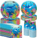 Pickmesh 250 Pcs Under the Sea Party Supplies Decorations Serve 50 Ocean Birthday Party Plates and Napkins Set Sea Animal Theme Disposable Paper Tableware Set Underwater Creatures Birthday Decorations