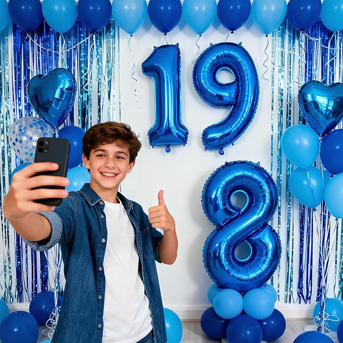 Smlpuame 40 Inch Navy Blue 8 Balloon for 8th Birthday Party, Blue Eight Number Balloon 18 28 Birthday Decorations for Boys Girls Men Women, Helium Giant Foil Number 8 Balloon