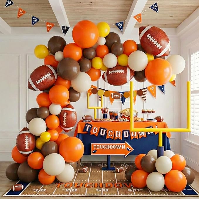 Fall Football season Decorations Kit Orange brown Balloon Garland Arch with Banner for fall and football Home decor National League Sports theme Birthday Thanksgiving Supplies