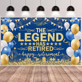 Blue Gold The Legend Has Retired Banner Backdrop Photography Background Hanging Happy Retirement Party Decoration for Men Women Office Colleagues Farewell Accessories Supplies 72.8 * 43.3in