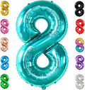 KatchOn, Giant Blue Teal Number 8 Balloons - 40 Inch || Aqua Teal Number Balloons for Happy 8th Birthday Decorations for Girls & Boys | Balloon For 8 Happy Anniversary Decorations