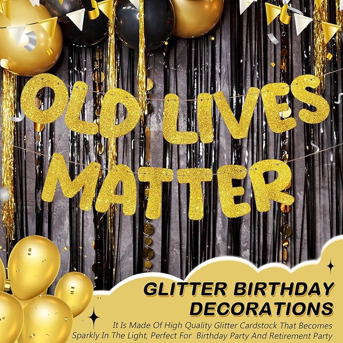 Fulmoon Pre Strung Banner 6.56 ft Funny Birthday Retirement Party Decorations 80th 70th 60th 50th Retirement Party Garland Bunting Decorations for Men Women(Glitter Gold)