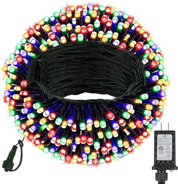 100 LED Christmas String Lights, 33 FT Connectable Waterproof String Lights Green Wire with Timer Memory Function & 8 Modes, for Indoor Outdoor Xmas Trees Party Garden, 33 FT Multicolor