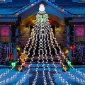 Christmas Waterfall Outdoor String Lights, Christmas Tree Lights with Topper 335 LED 11.48ft 9 Strands, 8 Lighting Modes Holiday New Year Decoration Lights for Wedding Yard Party Home Indoor Decor