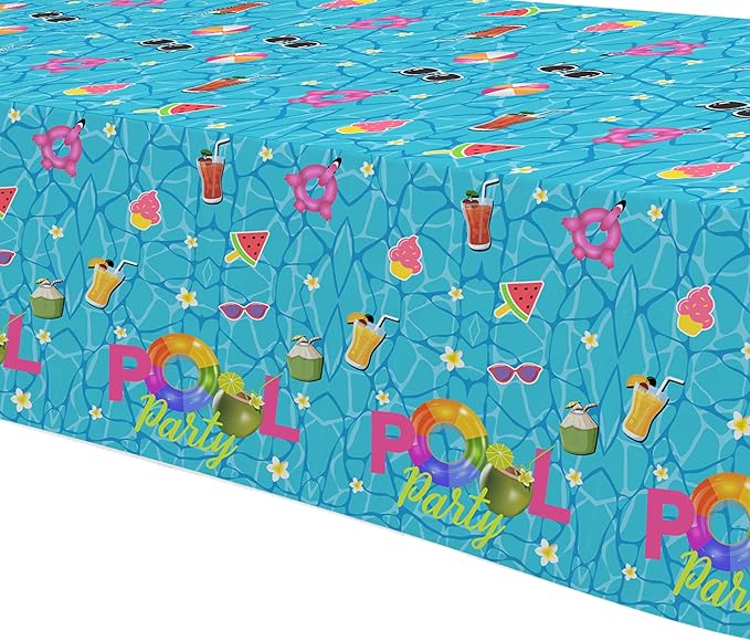 Pool Party Decorations Tablecloth, Disposable Summer Beach Party Tablecover for Birthday Baby Shower, Beach Pool Theme Party Table Decorations, 3Pack, 54in x 108in
