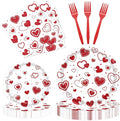 96 Pieces Valentines Day Love Plates and Napkins Party Supplies, Red Heart Disposable Tableware with Paper Plates Napkins and Forks for Valentine Day, Wedding Anniversary Party Favors - Serves 24