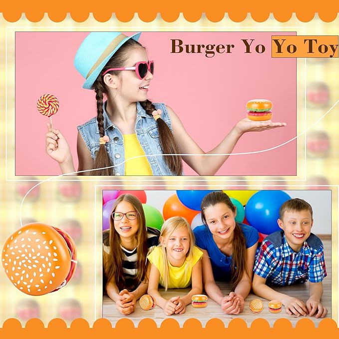 30 Pack Hamburger Yo Yo Toys Funny Plastic Yo Yo Bulk Novelty Responsive Ball for Birthday Party Favors Classroom Prizes Holiday Goodie Bag Fillers