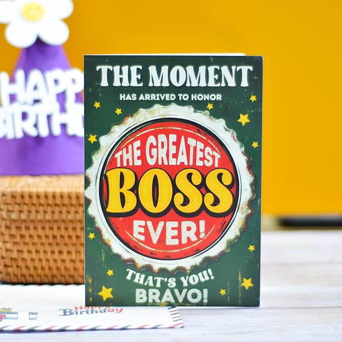 Boss Birthday Card, Birthday Card for Boss with Seal and Envelope, Bosses Birthday Gifts
