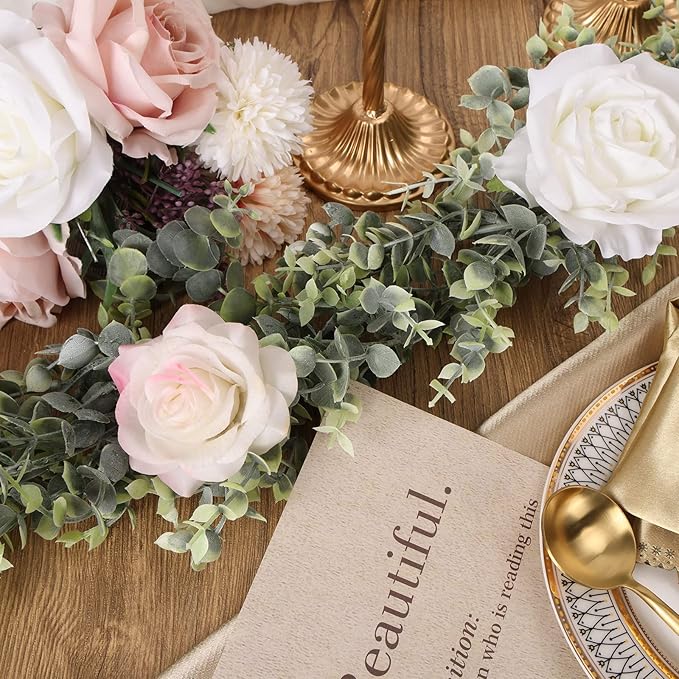 Whonline 10 Packs Eucalyptus Garlands 57ft Artificial Greenery Garland, Fake Hanging Vines for Wedding Backdrop Arch Table Wall Party Home Decor