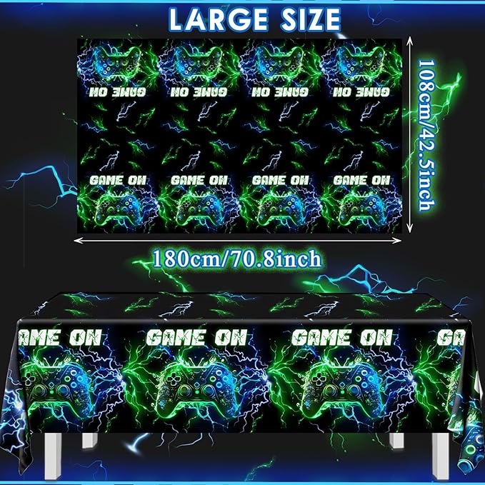 Video Game Table Cloth Video Game Birthday Decoration,3pcs Neon Plastic Waterproof Gaming Table Covers for Boy Kids Player Geek G-AME Party Decoration