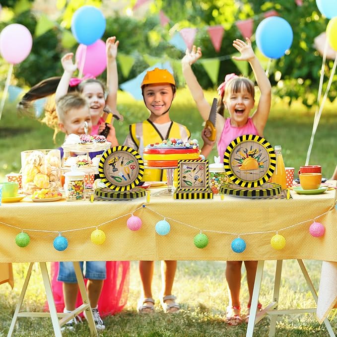 chiazllta 96 Pcs Handyman Tools Party Paper Plate and Napkins Construction Birthday Party Decorations Little Builder Handy Party Paper Plates Napkins Forks for Party Favors 24 Guests
