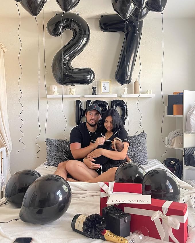 Black Number 7 Balloon 40 Inch, 7 Balloon Number, 7th Birthday Decorations, Black Party Supplies for Boys Girls