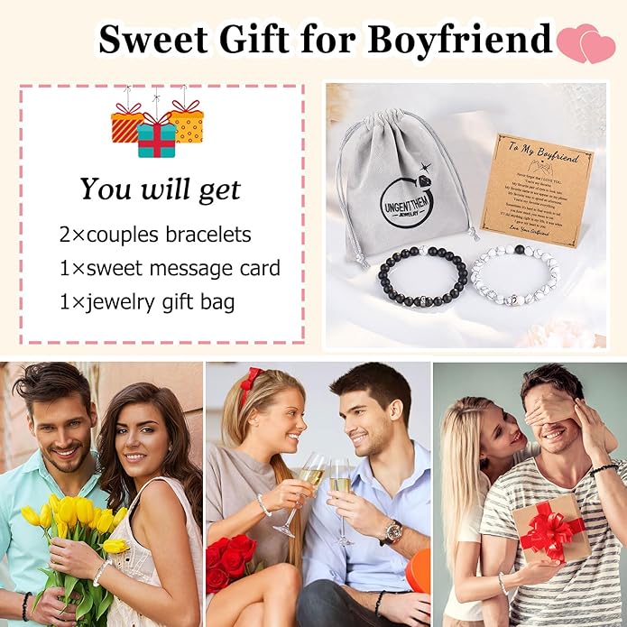 UNGENT THEM Matching Couple Ring Bracelets for Boyfriend Girlfriend Husband Wife Valentines Anniversary Birthday Engagement Gifts