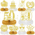 10 Pcs 50th Anniversary Decorations, 50th Wedding Anniversary Decorations 50th Anniversary Honeycomb Centerpiece White Gold Happy 50th Wedding Anniversary Party Centerpieces