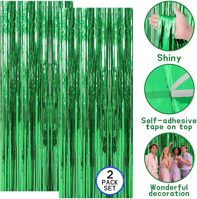 7-Pack Graduation Party Decorations Set, 3 Green Graduation Tablecloths 54x108in, 2026 And GRAD Balloons, 2 Foil Fringe Curtains for High School College Graduation Party Photo Booth