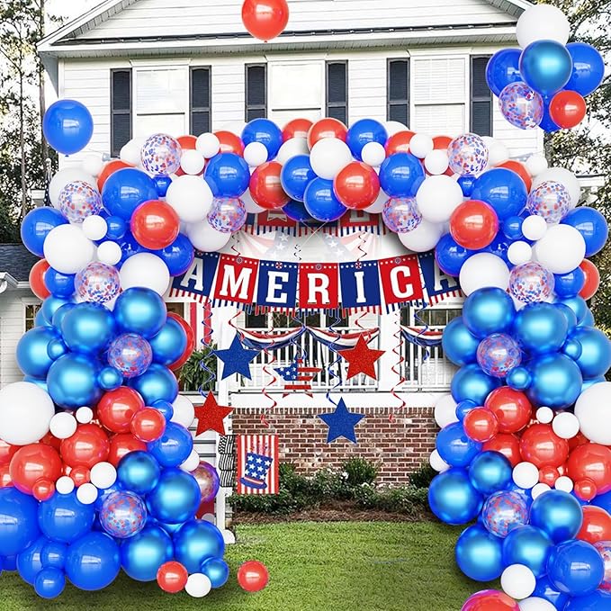 Red White Blue Balloons Different Size Red White and Blue Balloons Garland Arch Kit with Confetti Balloons for 4th of July Independence Day Birthday Party Anniversary
