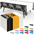 Smiry Disposable Table Cloth - 15 Pack, 54 x 108 Inch Waterproof Rectangle Tablecloths for Parties, Decorative Plastic Table Cover, Leakproof & Sturdy, Black & White