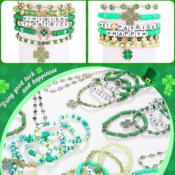 Cooluckday 36 Pcs Holiday Heishi Surfer Bracelets for Women Bulk Easter Mother's Day Christmas St. Patrick's Day Mardi Gras Bracelet Stackable Stretch Friendship Bracelets Set