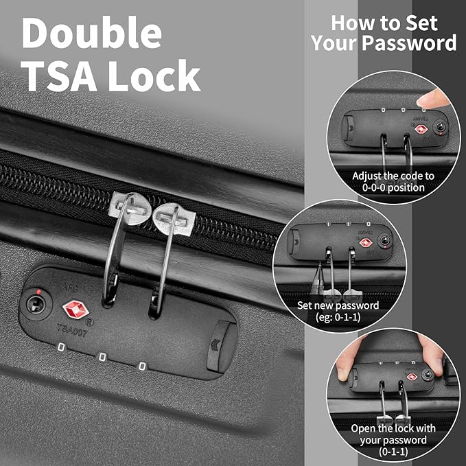 Karl home 24in Checked Luggage with TSA Lock, ABS Hardshell Check-in Suitcase with Spinner Wheels, Durable Medium Suitcase Rolling Luggage for Business Travel, Dark Grey