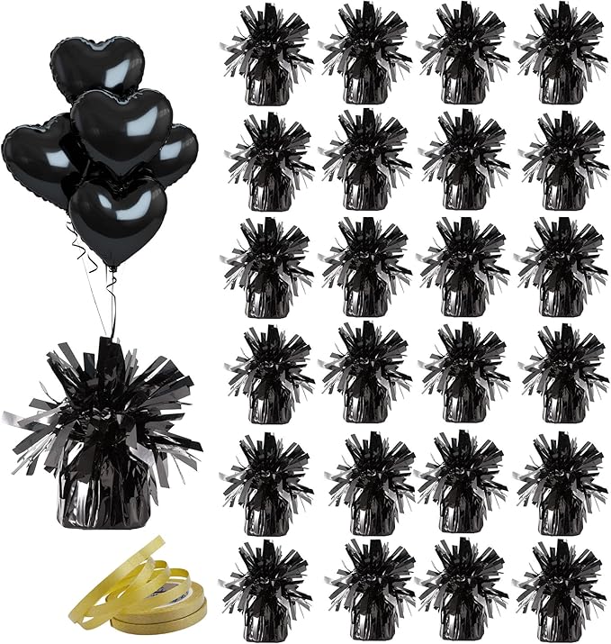 Aluminum Foil Balloon Weights for Parties (24 pcs) - 0.31lb (140g) Each - Premium Balloon Anchors for Birthday, Wedding, Dinner, Indoor & Outdoor Decorations(Black 24pcs)