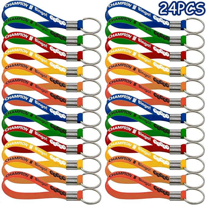 24 Pieces Bingo Party Rubber Keyrings - Bingo Night Party Favors Supplies Decorations Goodie Bag Favor Stuffer Bingo Champion Birthday Silicone Keychains