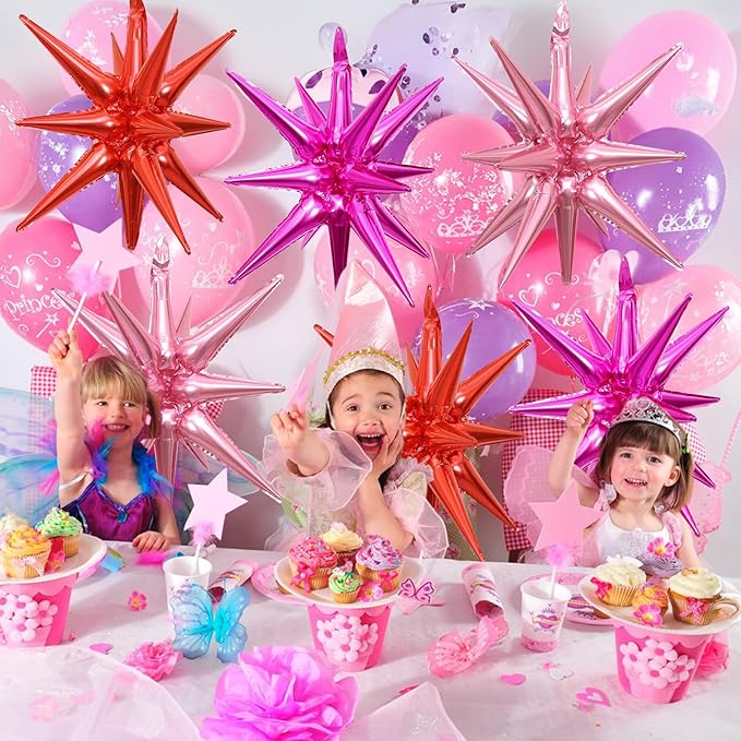 6PCS Star Balloons, 22Inch Huge Hot Pink Red Pink Star Balloon Foil Spike Cone Balloons for Girls Women Birthday Bridal Shower Valentine's Day Party Decorations