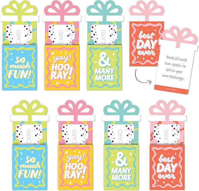 Big Dot of Happiness Party Time - Happy Birthday Party Money and Gift Card Sleeves - Nifty Gifty Card Holders - Set of 8