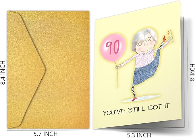 PIUST Funny 90th Birthday Card, Happy Ninetieth Birthday Greeting Card for Women, 90 Years Old Birthday Card for Her, 90 Still Got It (69)