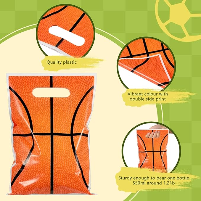 Funrous 100 Pcs Football Sports Party Favor Bags Soccer Candy Gift Plastic Goodie Treat Bags Bulk with Handles for Baseball Basketball Theme Event Gift Bag Birthday Supplies Decorations