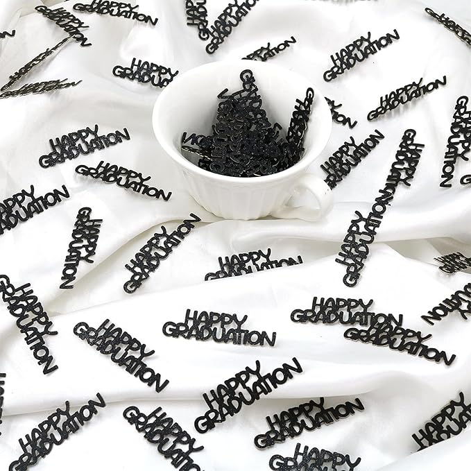 Black Happy Graduation Confetti Class of 2026, 120 PCS Glitter Graduation Decorations 2026, Grad Confetti for Grad Party Decorations.