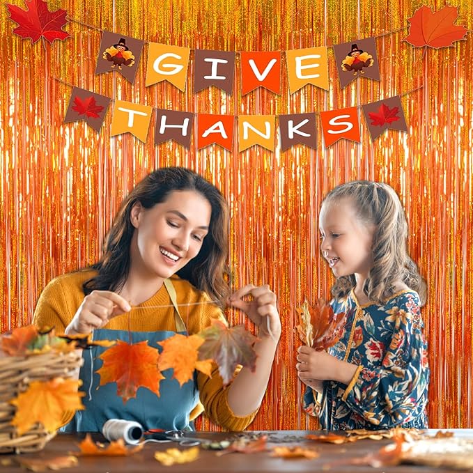 Upgraded Thicker Melsan Tinsel Fringe Curtain, 3 Pack 3.2 x 8.2 ft Orange Metallic Streamers with Extra Tape, for Basketball Party Decorations Baby Shower Graduation Decorations 2026