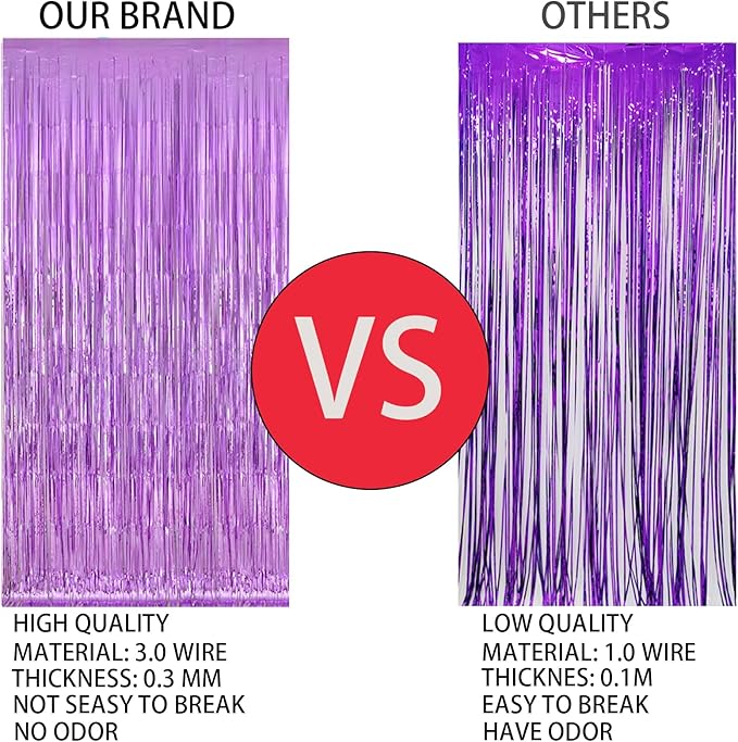 Valentines Day 4 Pack 3.3 * 8.3 ft Foil Curtain Metallic Tinsel Fringe Curtains Photo Booth Props Backdrop for Birthday Wedding Engagement Baby Shower Christmas Holiday Celebration Partyl,Purple