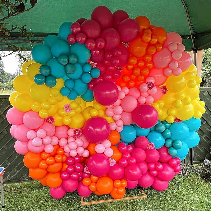 Pink Yellow Orange Balloon Garland, 131PCS and Arch with Rose Red Blue Latex Balloons, Balloons for Girls Birthday, Tropical Fiesta Party Decorations