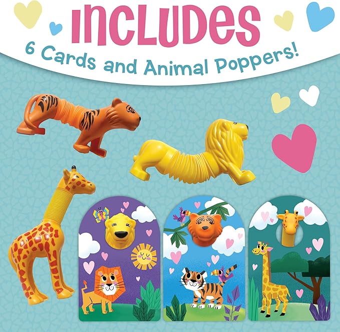 Peaceable Kingdom Valentine's Day Gift for Kids, Fun Party Favors for Classroom, Goodie Bag Stuffers - 6 Animal Tube Poppers