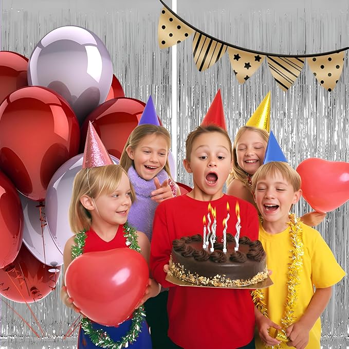 Valentines Day 2 Pack 3.3 * 8.3 ft Foil Curtain Metallic Tinsel Fringe Curtains Photo Booth Props Backdrop for Birthday Wedding Engagement Baby Shower Christmas Holiday Celebration Partyl,Silvery